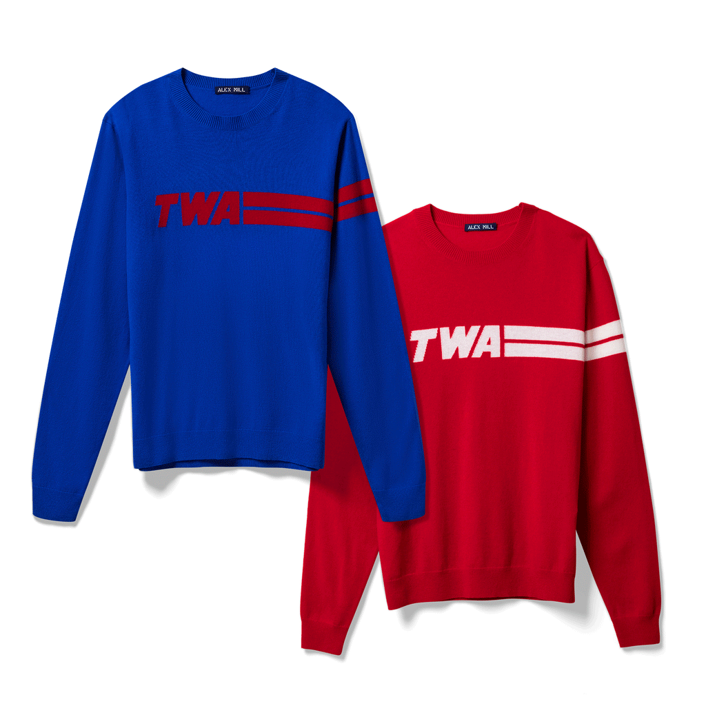 Alex Mill TWA Cashmere Sweater Cobalt and Red