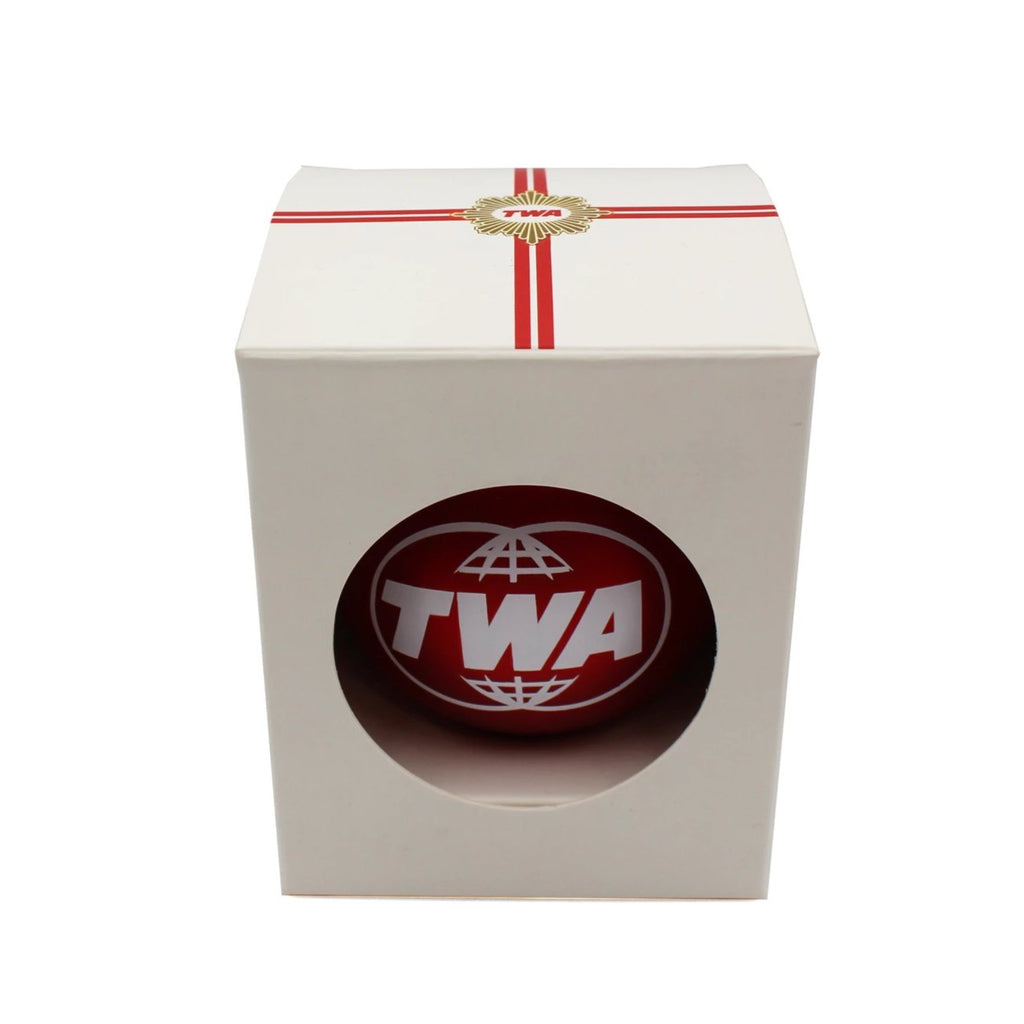 Red TWA glass ornament in gift box